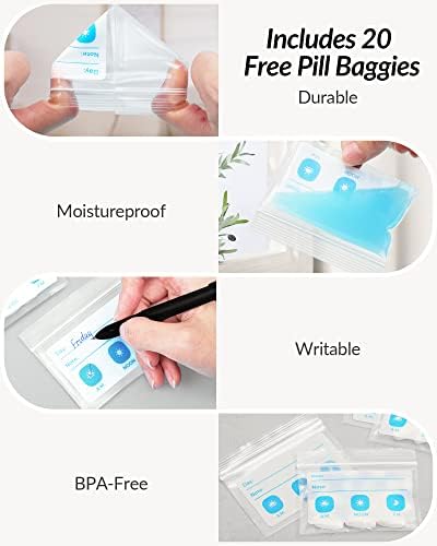 Bolsa organizadora de comprimidos dobráveis ​​Zikee Slim com 20 bolsas de comprimidos sem BPA, Bolsa