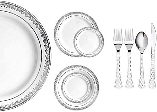 Decorline White and Silver Dininer Placas - 10,25 | Coleção de Prestige | Pacote de 10