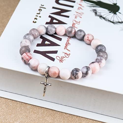 Bling colorido Bling Natural Stone Cross Bracelete Religiosa Presentes Católicos Jóias AMethyst Cura