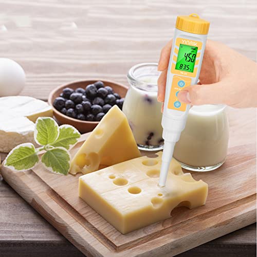 Medidor de pH de comida Yinmik para massa de pão, salsichas fermentando, queijo com pó de calibração de 15