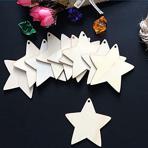 GSHLLO 30 PCS Estrelas em branco moldam fatias de madeira recutados de ornamentos pendurados em madeira
