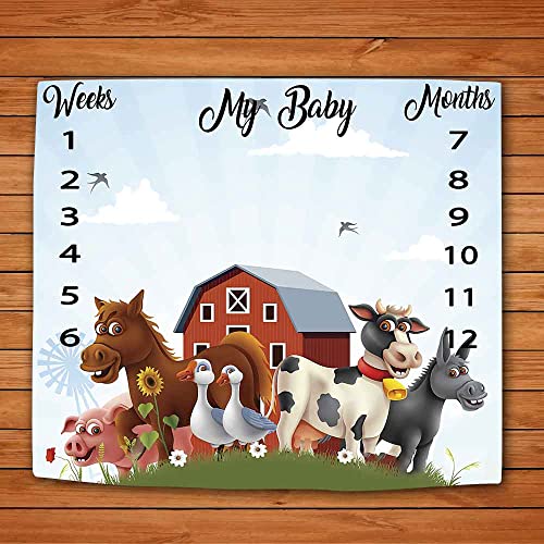 Lylycty Baby Monthly Milestone Blanket, Mês do tema da fazenda Cobertor para chá de bebê para recém