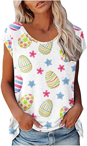 Camisas de ovos de Páscoa para mulheres de verão Casual Casual Capneca Capinho da Páscoa Camisetas Básicas