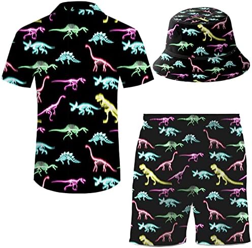 WDPSUXIN Mens 2 peças Defina curta de dinossauro Button Hawaiian Button Down Camisa e shorts Conjuntos