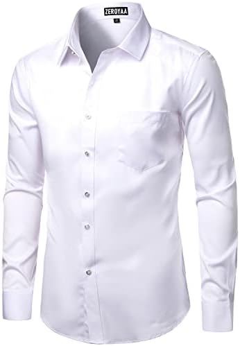 Zeroyaa Business Men Formal Slim Fit Slave Button Up Dress Cirtas com bolso