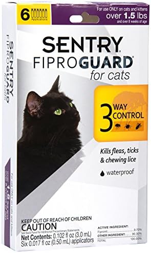 Sentry Fiproguard para gatos, pulgas e carrapatos para gatos, inclui fornecimento de 6 meses de tratamentos de pulgas