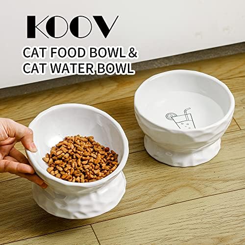 Koov Ceramic Tilted Cat Food Bowls Conjunto de 2, tigelas de gato para comida e água sem derramamento, pratos