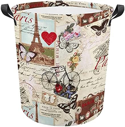 Tour Eiffel Vintage, cesta de lavanderia de pano de Paris Oxford com alças de cesta de armazenamento para