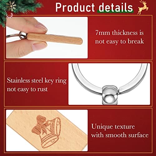 20 PCs Christmas Chain de madeira Retângulo de madeira Papai Noel Papai Noel Snowman Key Ring Anel de Natal Tree