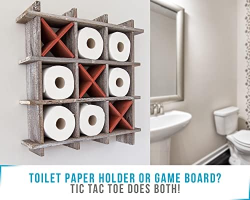 Suporte de papel higiênico rústico tic-tac-toe para banheiro-prateleiras de armazenamento rústico