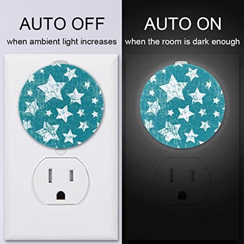 2 Pacote de plug-in Nightlight LED Night Light Retro Stars Fundo verde com sensor do anoitecer para o quarto