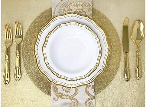 Decorline White and Gold Dinner Placas - 10 | Coleção Aristocrata | Pacote de 10