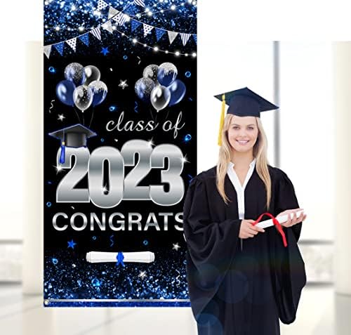 Parabéns decoração de banner de graduação- classe de 2023 decoração de banner de capa azul grande para