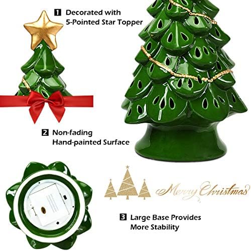 Decoração festiva de Natal, 11,5 polegadas de mesa de cerâmica pré-iluminada Árvore de Natal Artificial