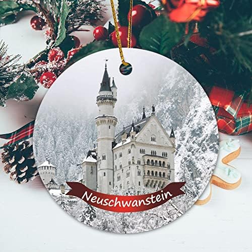 Vinisong 2021 Ornamentos de Natal Neuschwanstein Castelo na paisagem de neve Ornamentos de lembrança
