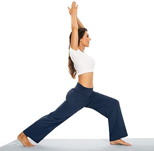 Calça de ioga de perna larga e larga para mulheres de alta cintura de cintura alta calça solta solta