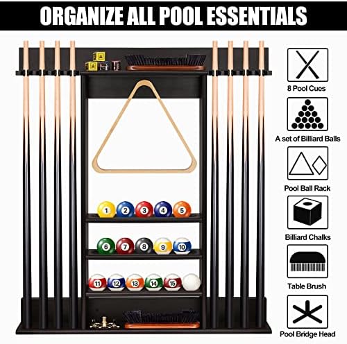 Purbambo Pool Cue Rack, suporte de piscina de montagem de parede de bambu, segura 8 dicas e conjunto