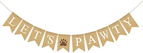 Burlap de juta Let's Pawty Banner com PAW PRIMP Puppy Dog Feliz Aniversário Festas de Decoração