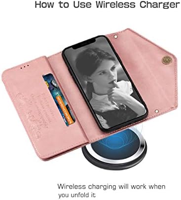 Defbsc Crossbody Cartet Case com Kickstand para iPhone 12 Pro Max, PU Zipper Flip Cartet Case com