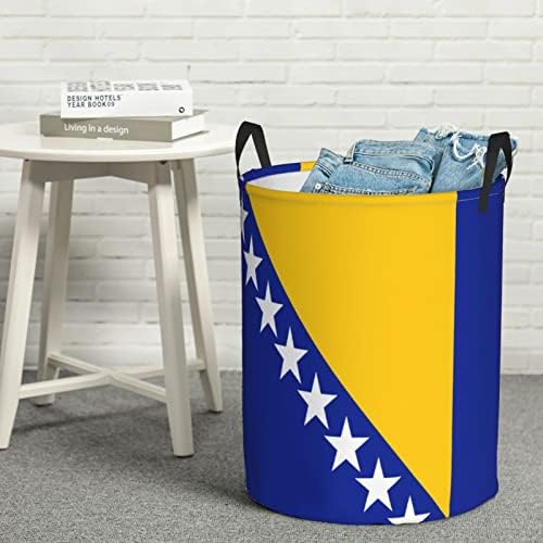 Bandeira da Bósnia e Herzegovina Lavanderia Tester cesto circular Roupa dobrável Saco de roupas para o quarto