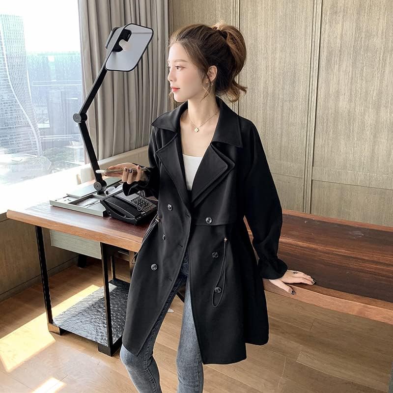 Hsqibaoer coreano casual casual casaco sólido sólido plus size tamanho midi comprimento duplo quebra-vento