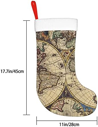 Yilequan 18 polegadas meias de Natal meias clássicas, mapa antigo mundo Globe, para decorações de festas de Natal