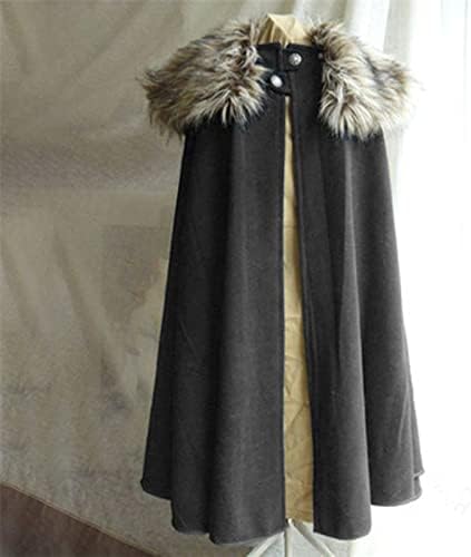 casaco de capa hhappypy para homens inverno quente lã gótica de colarinho de pele de peles longa