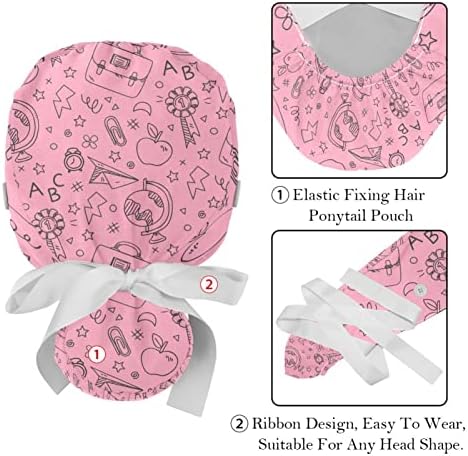 2 peças Tampa de limpeza de dinossauros rosa com botões e gravata de fita para mulheres