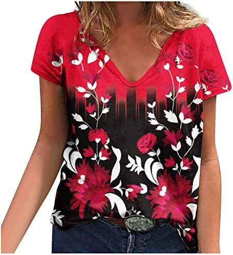 Manga curta 2023 Roupas da moda Y2K algodão V Camisa de blusa gráfica de flor de pescoço para mulheres Camisa