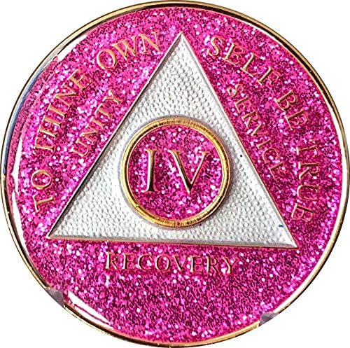 4 anos aa medalhão glitter rosa tri-placa chip IV