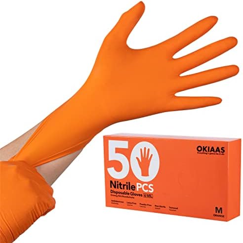 Luvas de nitrila industrial laranja, 6 mil, texturizadas, luvas mecânicas pesadas, sem látex descartáveis ​​e