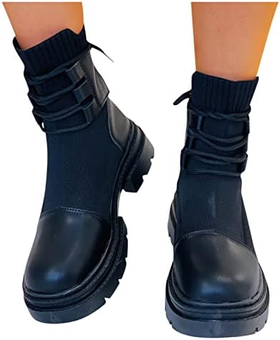 Botas de plataforma para mulheres para mulheres robustas no calcanhar curto sapatos de renda