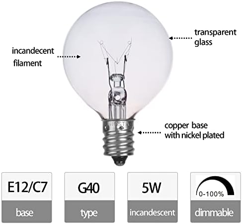 Lâmpadas de reposição de niosta 25 pacote G40, lâmpadas incandescentes de vidro transparente globo para luzes