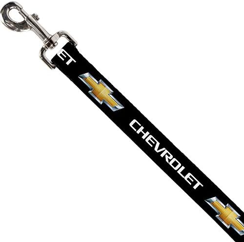 Buckle-down cão coleira Chevrolet Bowtie preto dourado branco 6 pés de comprimento 1,5 polegada
