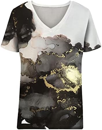 Girls soltas Fit Top Manga curta 2023 Boat Vneck Neck Cotton Marble Graphic GRAPHIC Blouse Blouse TEE