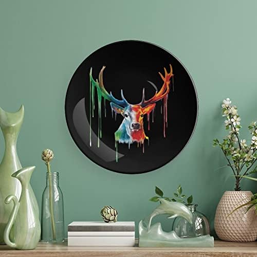 Placas de cerâmica redonda de placa decorativa de prato redondo de prato redondo de rena de aquarela com