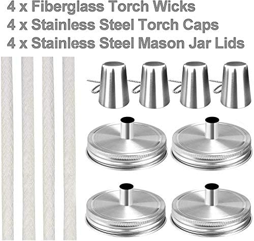 Kits de tocha de mesa de jarra de pedreiro, 4 pacote de pacote de fibra de vidro de longa vantagem,