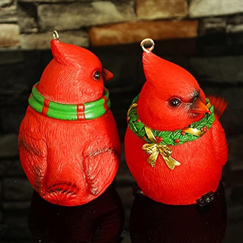 2Pack Decorações de Natal do Cardinal Vermelho, resina requintada Luzes estatuetas de pássaros vermelhos
