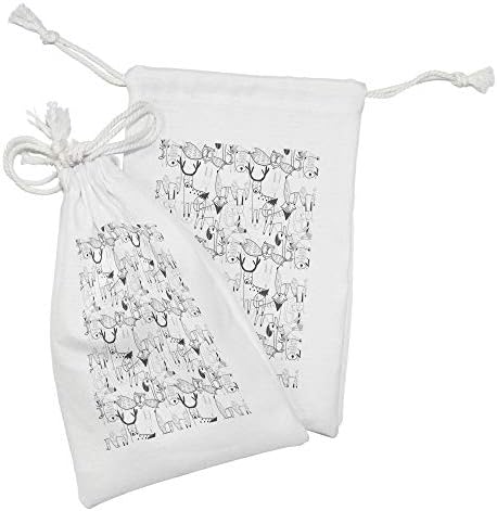 Conjunto de bolsas de tecido de animais de ambesonne de 2, coelhos de rena Fox Rabbits Owl Squirrels Sketch Silhuettes