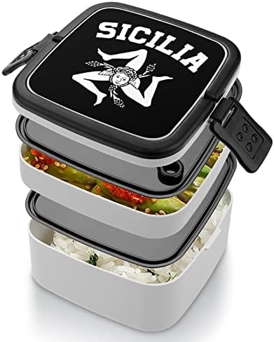 Sicilian Trinacria Sicilia Pride Bento Box Double Cayer All-in-One empilhável recipiente de almoço com colher
