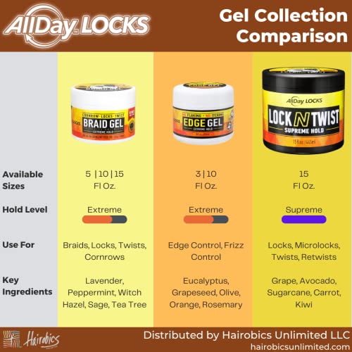 Allday Locks Braid Gel | Extreme Hold, Smooths & Tames Frizz | Sem descamação ou secagem | Alto brilho,