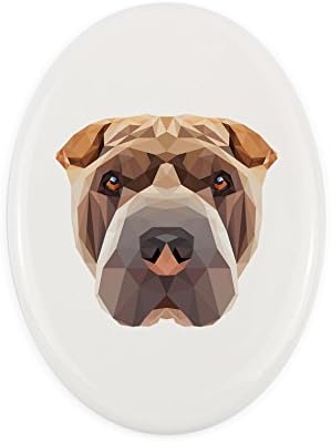 Shar Pei, placa de cerâmica de lápide com uma imagem de um cachorro, geométrico