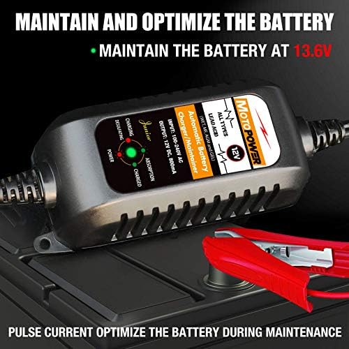 MotoPower MP0514A Testador de bateria de 12V com MP00205A 12V 800mA carregador de bateria e MP69011