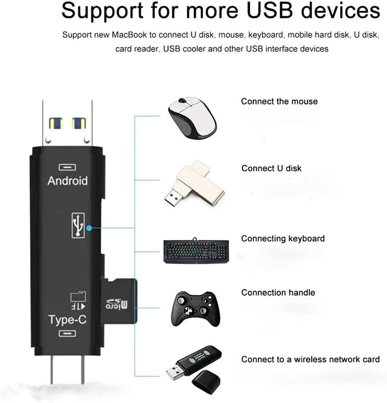 Volt+ 5 em 1 Cartão multifuncional Leitor compatível com Xiaomi Redmi 10 A energia possui tipo USB tipo