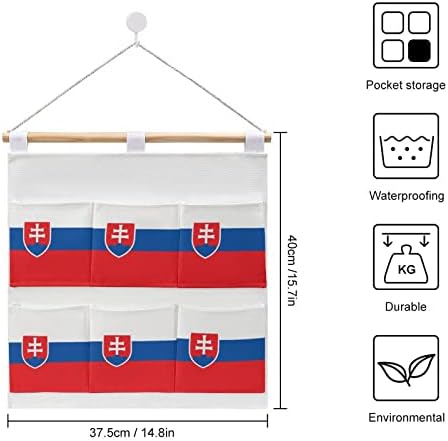 Bandeira do armário de parede da Eslováquia, saco de armazenamento pendurado 6 bolsos de linho de linho