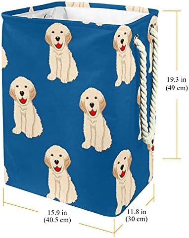 Cesto de lavanderia cesto de roupa dobrável com alças de armazenamento destacável, organizador de banheiro, caixas de brinquedos de brinquedos de cachorro de cachorro fofo de cão azul