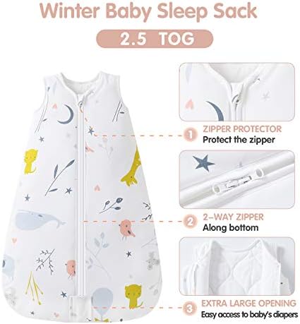 MoseBears Sack Sack Baby Winter Wearable Blanket com zíper de duas vias, 2,5 TOG Cotton Sleep Sack