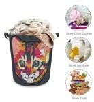 Bordado gato rosto rosto grande lavanderia cesto sacos de cesto colapsível para roupas impermeabilizadas