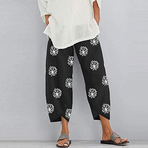 Calça de tamanho grande de verão wocachi para mulheres, impressão floral casual de fundo largo nas pernas largas