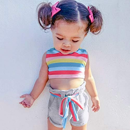 Baby traga roupas para casa shorts listrados de bebê tampos de arco -íris de mangas+roupas de menina de